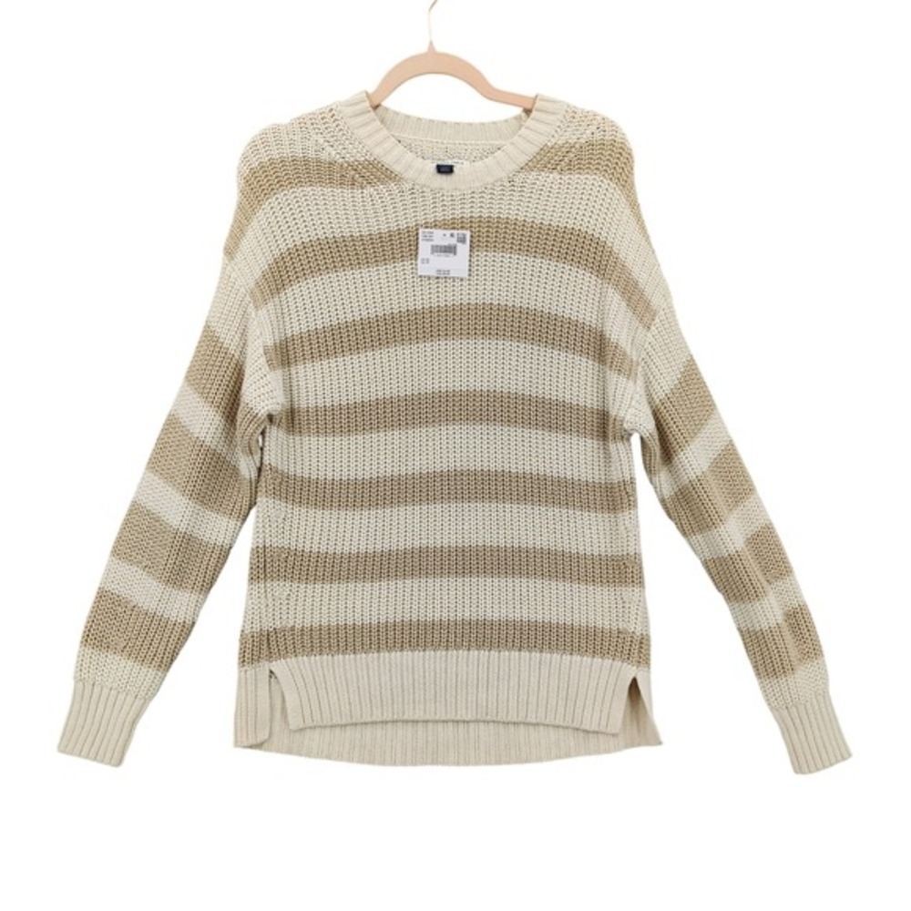 American Eagle Womens Coastal Nautical Relaxed Striped Knit Sweater XS Cream NEW